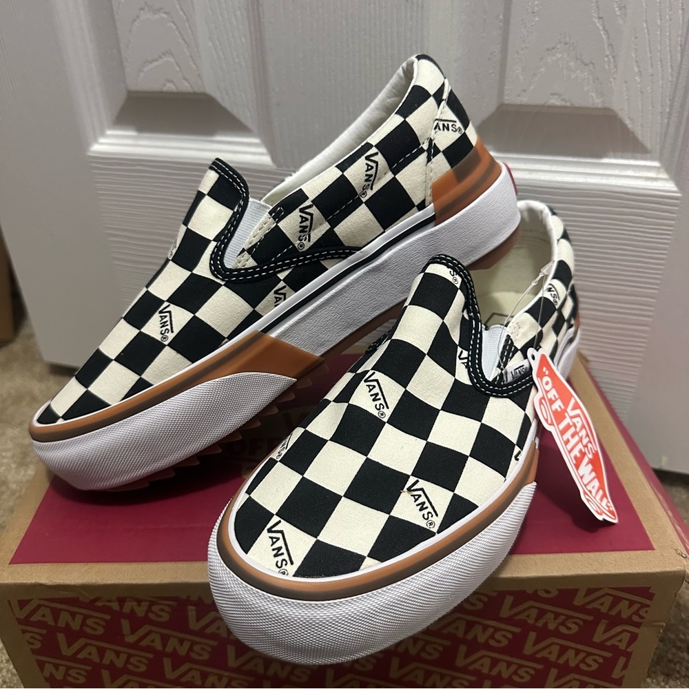 Vans Black and White Logo Slip-On Shoes